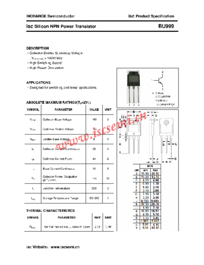 Inchange Semiconductor bu999  . Electronic Components Datasheets Active components Transistors Inchange Semiconductor bu999.pdf