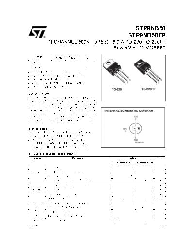 . Electronic Components Datasheets stp9nb50  . Electronic Components Datasheets Active components Transistors ST stp9nb50.pdf