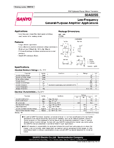 . Electronic Components Datasheets 50a02ss  . Electronic Components Datasheets Active components Transistors Sanyo 50a02ss.pdf