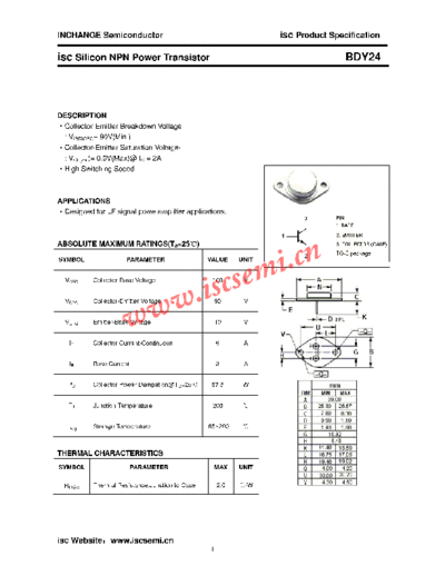 Inchange Semiconductor bdy24  . Electronic Components Datasheets Active components Transistors Inchange Semiconductor bdy24.pdf