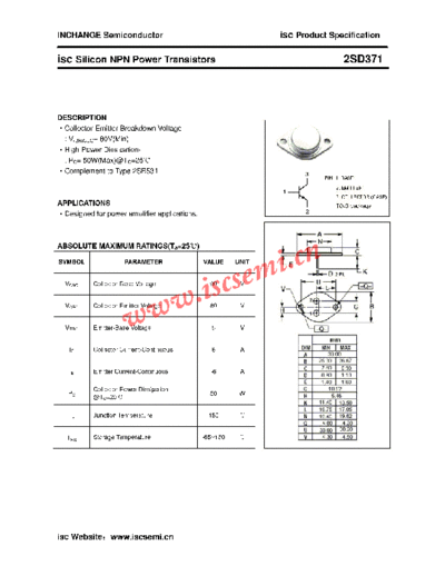 Inchange Semiconductor 2sd371  . Electronic Components Datasheets Active components Transistors Inchange Semiconductor 2sd371.pdf