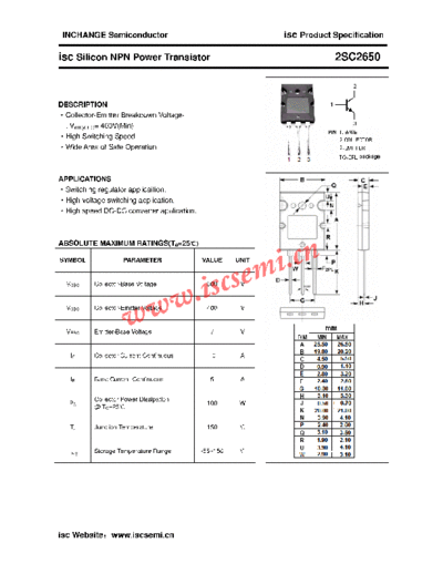 Inchange Semiconductor 2sc2650  . Electronic Components Datasheets Active components Transistors Inchange Semiconductor 2sc2650.pdf