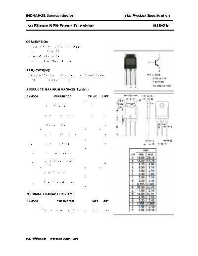 Inchange Semiconductor bu926  . Electronic Components Datasheets Active components Transistors Inchange Semiconductor bu926.pdf