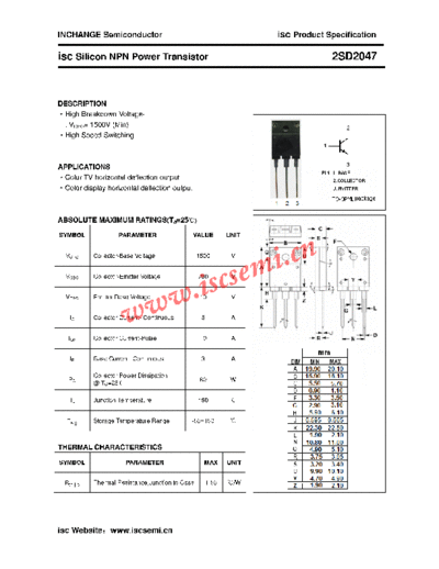 Inchange Semiconductor 2sd2047  . Electronic Components Datasheets Active components Transistors Inchange Semiconductor 2sd2047.pdf