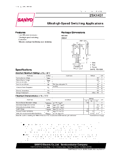 . Electronic Components Datasheets 2sk1431  . Electronic Components Datasheets Active components Transistors Sanyo 2sk1431.pdf