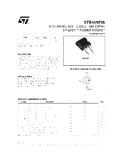ST stb45nf06  . Electronic Components Datasheets Active components Transistors ST stb45nf06.pdf