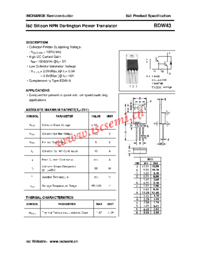 Inchange Semiconductor bdw43  . Electronic Components Datasheets Active components Transistors Inchange Semiconductor bdw43.pdf