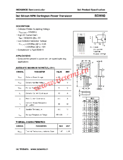 Inchange Semiconductor bdw40  . Electronic Components Datasheets Active components Transistors Inchange Semiconductor bdw40.pdf