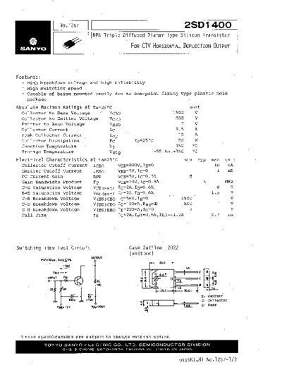 Sanyo 2sd1400  . Electronic Components Datasheets Active components Transistors Sanyo 2sd1400.pdf