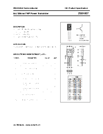Inchange Semiconductor 2sb1007  . Electronic Components Datasheets Active components Transistors Inchange Semiconductor 2sb1007.pdf