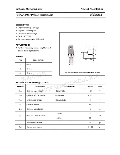 Inchange Semiconductor 2sb1344  . Electronic Components Datasheets Active components Transistors Inchange Semiconductor 2sb1344.pdf