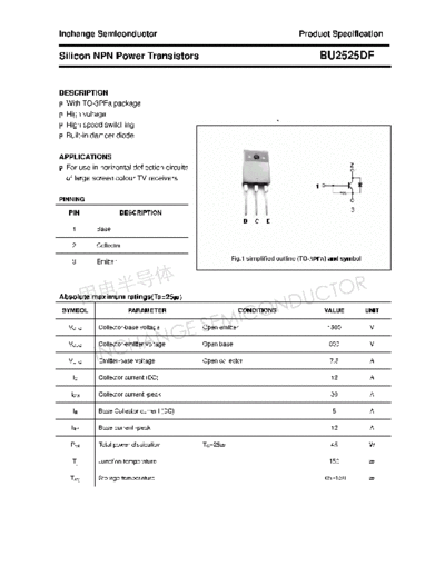 Inchange Semiconductor bu2525df  . Electronic Components Datasheets Active components Transistors Inchange Semiconductor bu2525df.pdf
