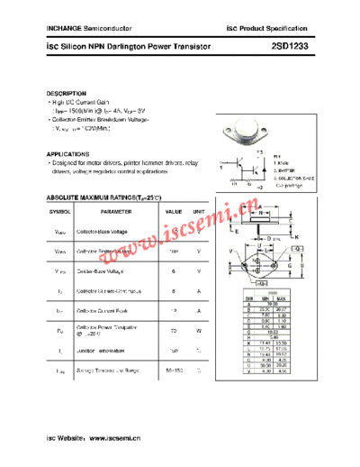 Inchange Semiconductor 2sd1233  . Electronic Components Datasheets Active components Transistors Inchange Semiconductor 2sd1233.pdf