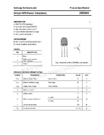 Inchange Semiconductor 2sd844  . Electronic Components Datasheets Active components Transistors Inchange Semiconductor 2sd844.pdf