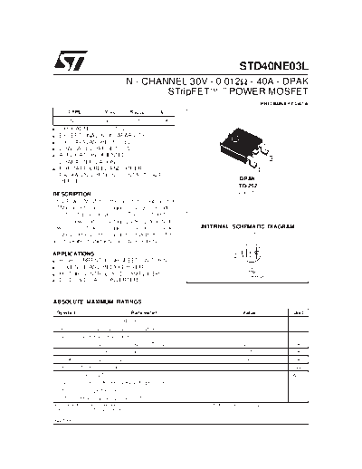 ST std40ne03l  . Electronic Components Datasheets Active components Transistors ST std40ne03l.pdf