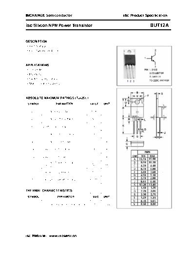 . Electronic Components Datasheets but12a  . Electronic Components Datasheets Active components Transistors Inchange Semiconductor but12a.pdf