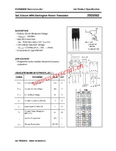 Inchange Semiconductor 2sd2562  . Electronic Components Datasheets Active components Transistors Inchange Semiconductor 2sd2562.pdf