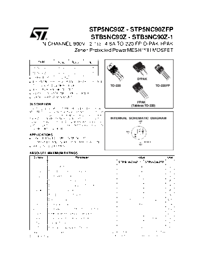 ST stp5nc90z  . Electronic Components Datasheets Active components Transistors ST stp5nc90z.pdf