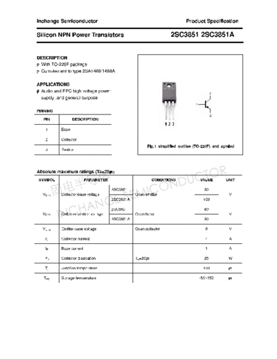 Inchange Semiconductor 2sc3851 2sc3851a  . Electronic Components Datasheets Active components Transistors Inchange Semiconductor 2sc3851_2sc3851a.pdf