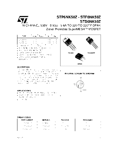 ST p6nk50z  f6nk50z  d6nk50z  . Electronic Components Datasheets Active components Transistors ST stp6nk50z_stf6nk50z_std6nk50z.pdf