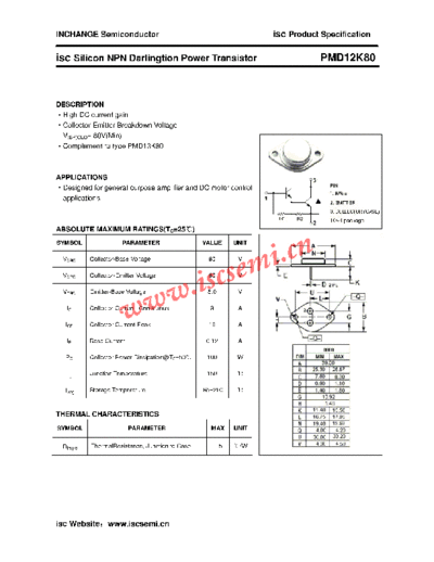 Inchange Semiconductor pmd12k80  . Electronic Components Datasheets Active components Transistors Inchange Semiconductor pmd12k80.pdf