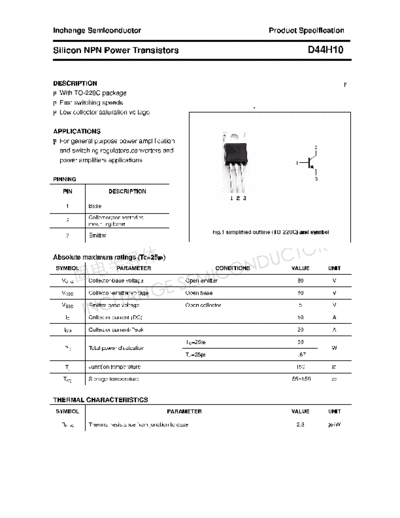 . Electronic Components Datasheets d44h10  . Electronic Components Datasheets Active components Transistors Inchange Semiconductor d44h10.pdf