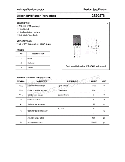 Inchange Semiconductor 2sd2578  . Electronic Components Datasheets Active components Transistors Inchange Semiconductor 2sd2578.pdf