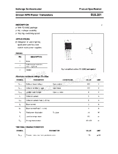 Inchange Semiconductor bul381  . Electronic Components Datasheets Active components Transistors Inchange Semiconductor bul381.pdf