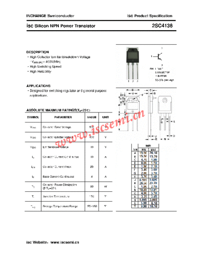 Inchange Semiconductor 2sc4138  . Electronic Components Datasheets Active components Transistors Inchange Semiconductor 2sc4138.pdf
