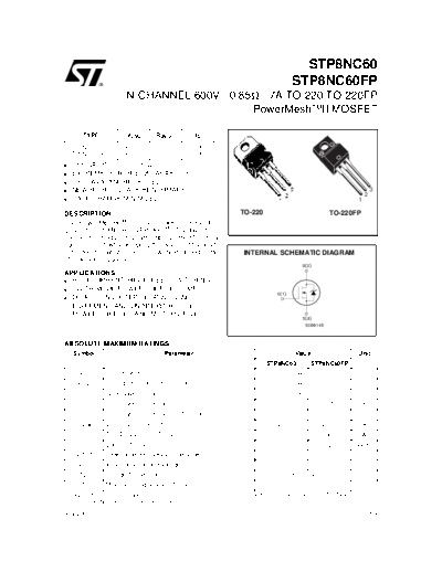 ST stp8nc60  . Electronic Components Datasheets Active components Transistors ST stp8nc60.pdf