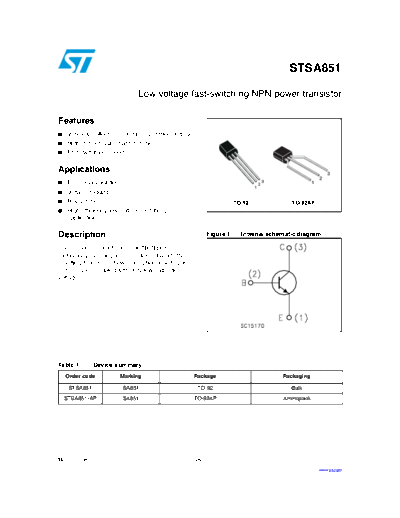 ST stsa851  . Electronic Components Datasheets Active components Transistors ST stsa851.pdf