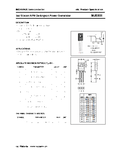 Inchange Semiconductor mje801  . Electronic Components Datasheets Active components Transistors Inchange Semiconductor mje801.pdf