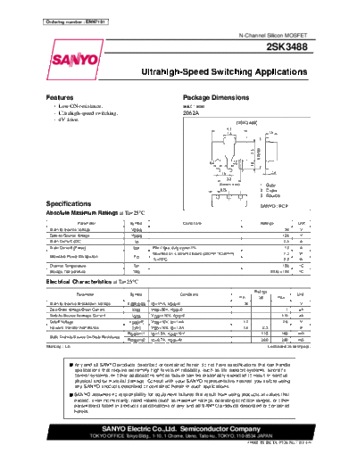 Sanyo 2sk3488  . Electronic Components Datasheets Active components Transistors Sanyo 2sk3488.pdf
