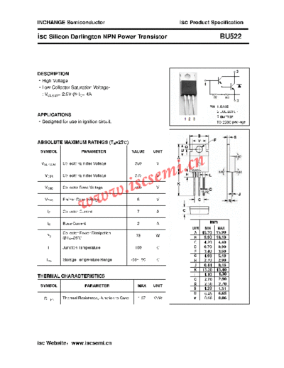 Inchange Semiconductor bu522  . Electronic Components Datasheets Active components Transistors Inchange Semiconductor bu522.pdf
