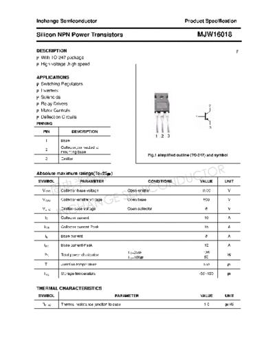 Inchange Semiconductor mjw16018  . Electronic Components Datasheets Active components Transistors Inchange Semiconductor mjw16018.pdf