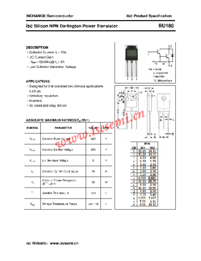 . Electronic Components Datasheets bu180  . Electronic Components Datasheets Active components Transistors Inchange Semiconductor bu180.pdf