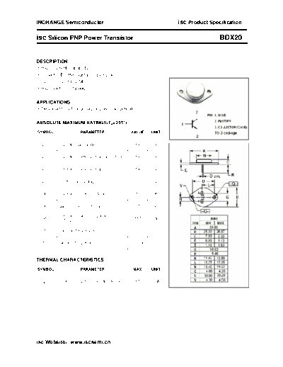 Inchange Semiconductor bdx20  . Electronic Components Datasheets Active components Transistors Inchange Semiconductor bdx20.pdf