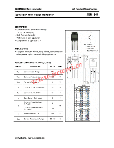 Inchange Semiconductor 2sd1841  . Electronic Components Datasheets Active components Transistors Inchange Semiconductor 2sd1841.pdf