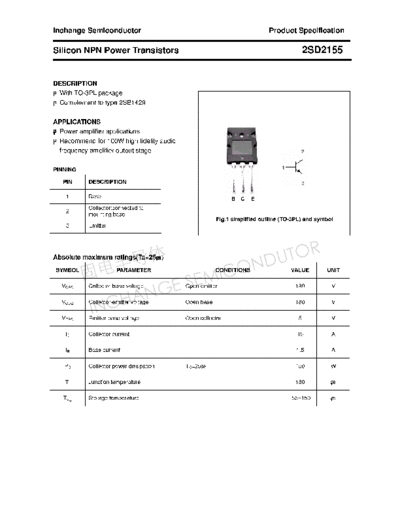 Inchange Semiconductor 2sd2155  . Electronic Components Datasheets Active components Transistors Inchange Semiconductor 2sd2155.pdf