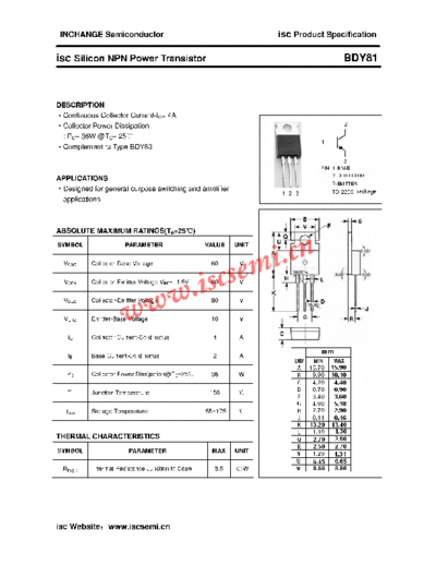 Inchange Semiconductor bdy81  . Electronic Components Datasheets Active components Transistors Inchange Semiconductor bdy81.pdf