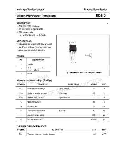 Inchange Semiconductor bd810  . Electronic Components Datasheets Active components Transistors Inchange Semiconductor bd810.pdf
