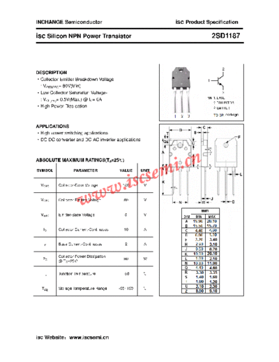 Inchange Semiconductor 2sd1187  . Electronic Components Datasheets Active components Transistors Inchange Semiconductor 2sd1187.pdf