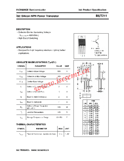 Inchange Semiconductor but211  . Electronic Components Datasheets Active components Transistors Inchange Semiconductor but211.pdf