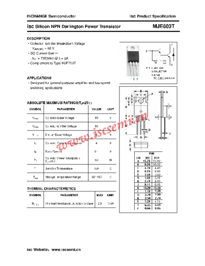 Inchange Semiconductor mje803t  . Electronic Components Datasheets Active components Transistors Inchange Semiconductor mje803t.pdf
