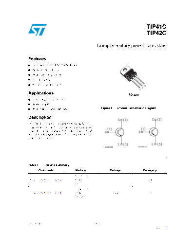 ST tip41c tip42c  . Electronic Components Datasheets Active components Transistors ST tip41c_tip42c.pdf