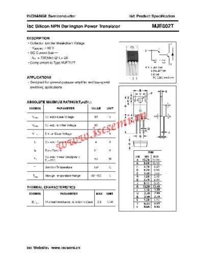 Inchange Semiconductor mje802t  . Electronic Components Datasheets Active components Transistors Inchange Semiconductor mje802t.pdf