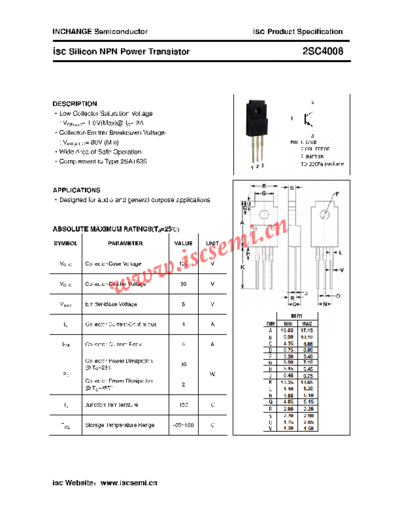 Inchange Semiconductor 2sc4008  . Electronic Components Datasheets Active components Transistors Inchange Semiconductor 2sc4008.pdf