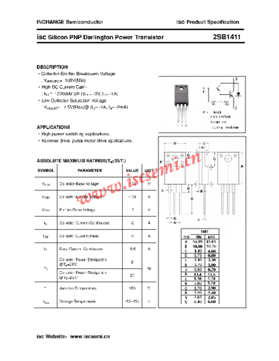 Inchange Semiconductor 2sb1411  . Electronic Components Datasheets Active components Transistors Inchange Semiconductor 2sb1411.pdf