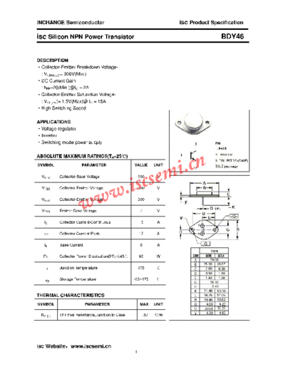 Inchange Semiconductor bdy46  . Electronic Components Datasheets Active components Transistors Inchange Semiconductor bdy46.pdf