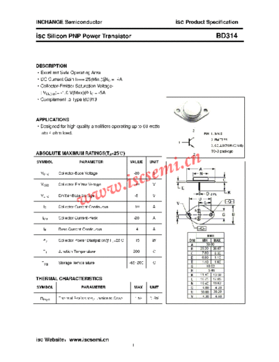 Inchange Semiconductor bd314  . Electronic Components Datasheets Active components Transistors Inchange Semiconductor bd314.pdf
